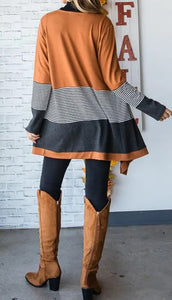 Camel Contrast Open Cardigan
