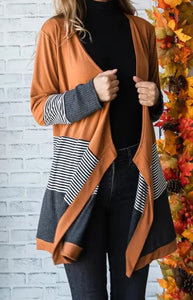 Camel Contrast Open Cardigan