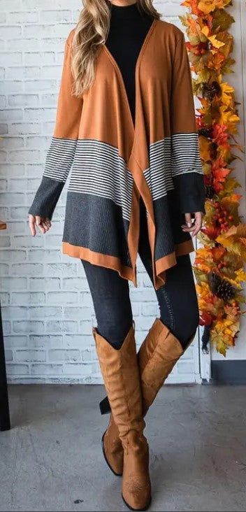 Camel Contrast Open Cardigan