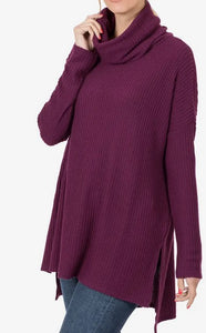 Cowl Neck Brushed Thermal Waffle Sweater - Choose Colors