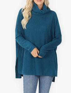 Cowl Neck Brushed Thermal Waffle Sweater - Choose Colors
