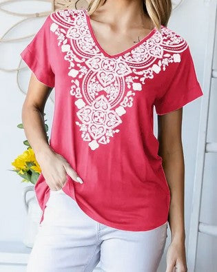Coral Pink Damask Pattern Top