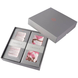 Pink Stripe and Cherry Blosom Swaddle Blanket Gift Set