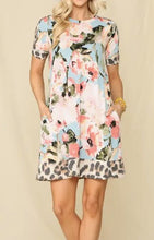 Load image into Gallery viewer, Floral Mid Dress with Leopard Accents