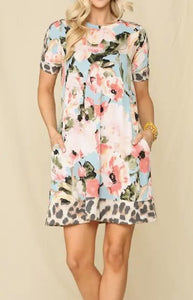 Floral Mid Dress with Leopard Accents