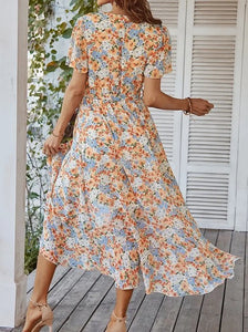 Short Sleeve Floral Ruffled Dress - ONE LARGE LEFT!