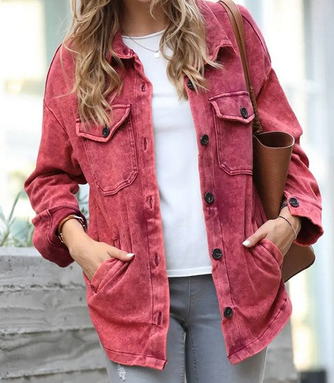 Mineral Washed Shacket - Rose