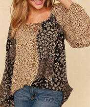 Load image into Gallery viewer, Leopard Boho Peasant Top