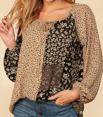 Leopard Boho Peasant Top