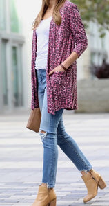 Pink Leopard Open Cardigan