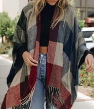 Load image into Gallery viewer, Check Ruana Wrap w/ Tassel Trim