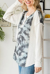 Blue Gray Waffle Sweater Top
