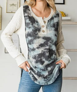 Blue Gray Waffle Sweater Top