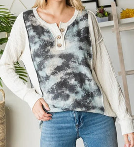 Blue Gray Waffle Sweater Top