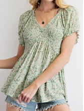 Load image into Gallery viewer, Smocked Short Sleeve Sage Top