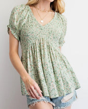 Load image into Gallery viewer, Smocked Short Sleeve Sage Top