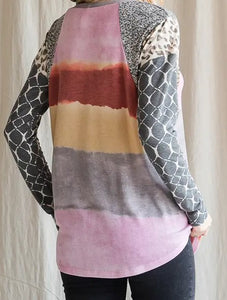 Striped Mixed Print Long Sleeve Top