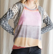 Load image into Gallery viewer, Striped Mixed Print Long Sleeve Top