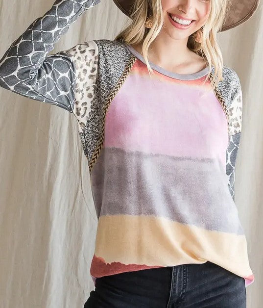 Striped Mixed Print Long Sleeve Top