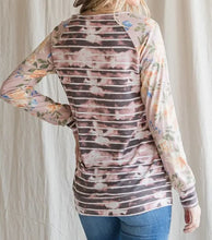 Load image into Gallery viewer, Floral Striped Mixed Print Long Sleeve Top