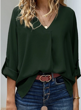 Load image into Gallery viewer, Dark Green V-Neck Long Sleeve Top